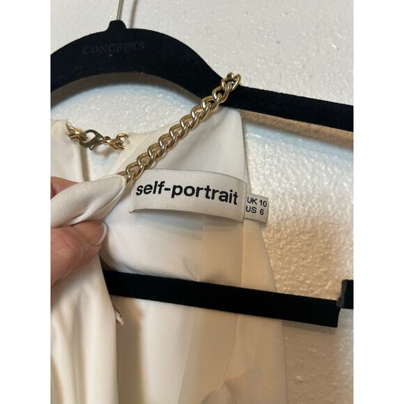 Self Portrait Balloon Sleeve Gold Chain Blouse Sz 6 Quiet Luxary *Flaw* - Picture 8 of 11